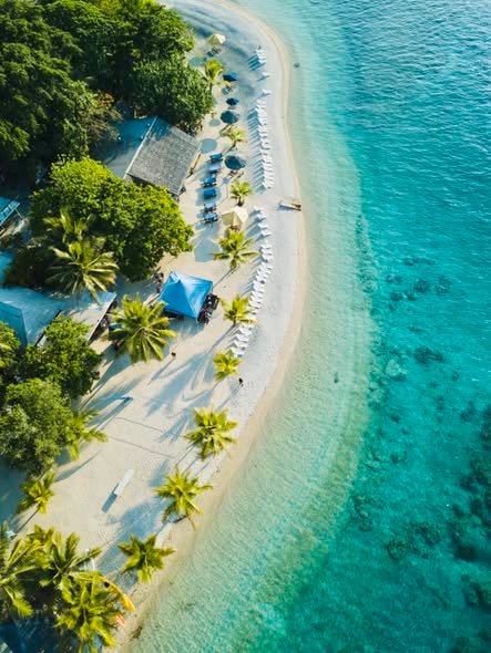 Hide-away island resort aerial shot